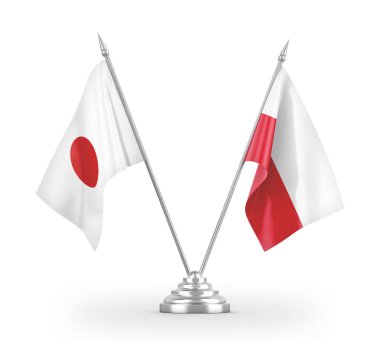 Poland and Japan table flags isolated on white 3D rendering