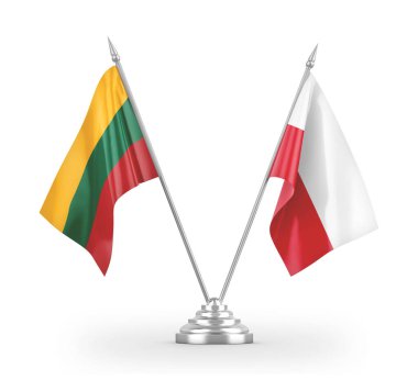 Poland and Lithuania table flags isolated on white 3D rendering