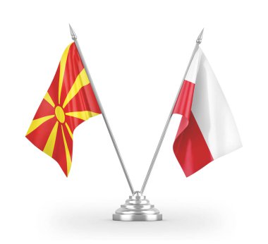 Poland and North Macedonia table flags isolated on white 3D rendering