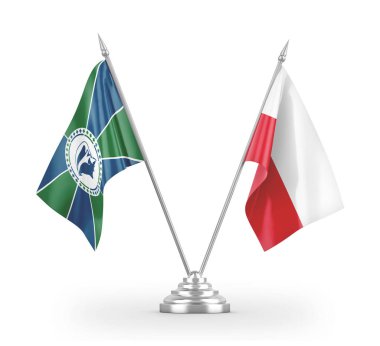Poland and Martinique table flags isolated on white 3D rendering
