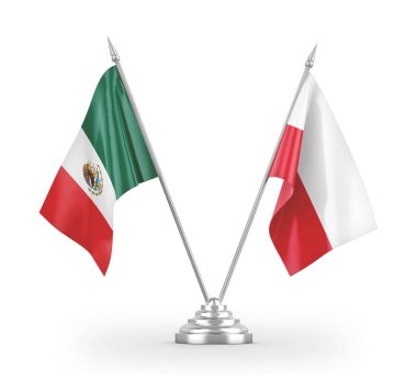 Poland and Mexico table flags isolated on white 3D rendering