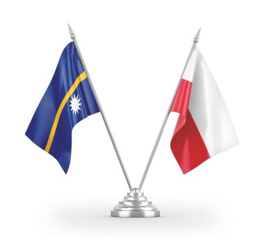 Poland and Nauru table flags isolated on white 3D rendering