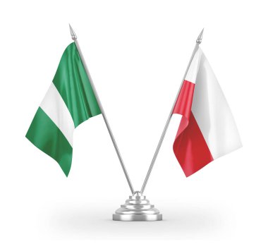 Poland and Nigeria table flags isolated on white 3D rendering