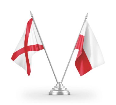 Poland and Northern Ireland table flags isolated on white 3D rendering