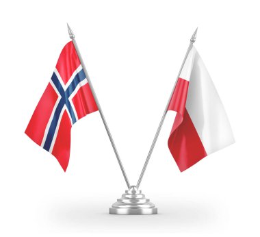 Poland and Norway table flags isolated on white 3D rendering