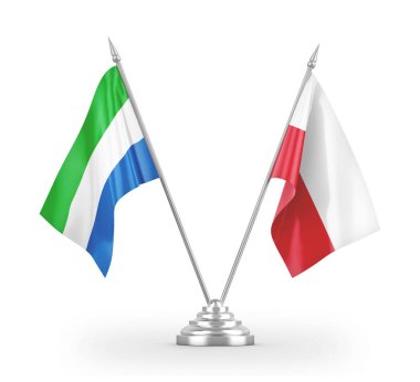 Poland and Sierra Leone table flags isolated on white 3D rendering