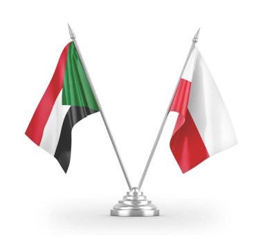 Poland and Sudan table flags isolated on white 3D rendering
