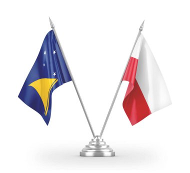 Poland and Tokelau table flags isolated on white 3D rendering