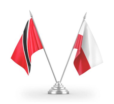 Poland and Trinidad and Tobago table flags isolated on white 3D rendering