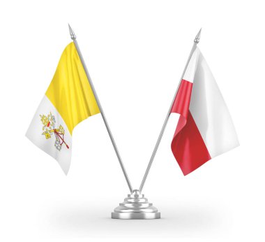 Poland and Vatican table flags isolated on white 3D rendering