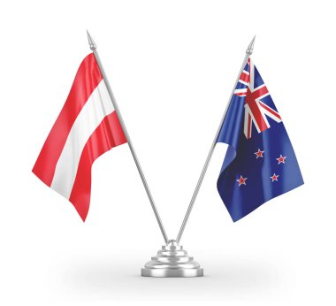 New Zealand and Austria table flags isolated on white 3D rendering 