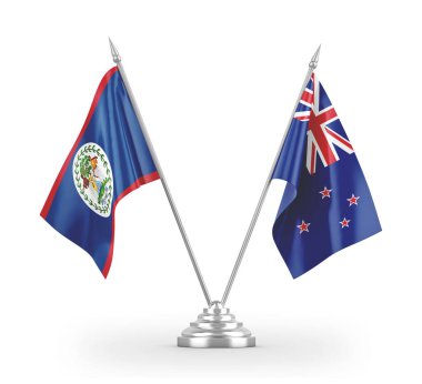 New Zealand and Belize table flags isolated on white 3D rendering 