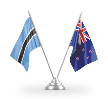 New Zealand and Botswana table flags isolated on white 3D rendering 