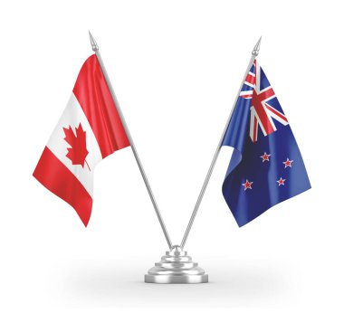 New Zealand and Canada table flags isolated on white 3D rendering 