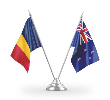 New Zealand and Chad table flags isolated on white 3D rendering 