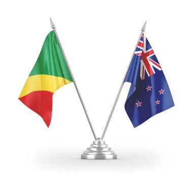New Zealand and Congo table flags isolated on white 3D rendering 