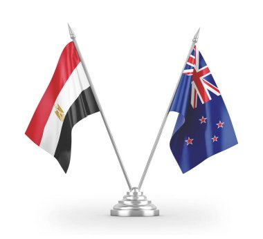New Zealand and Egypt table flags isolated on white 3D rendering