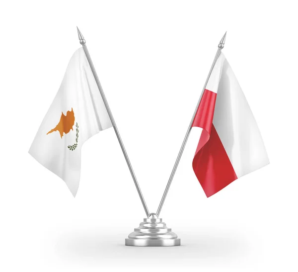 Flagi stołów Polska i Cypr izolowane na białym renderingu 3d — Zdjęcie stockowe