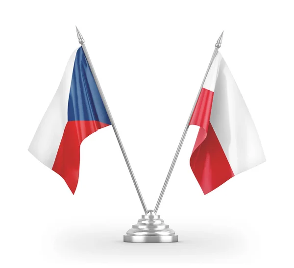 Flagi stołowe Polski i Czech izolowane na białym 3d renderingu — Zdjęcie stockowe