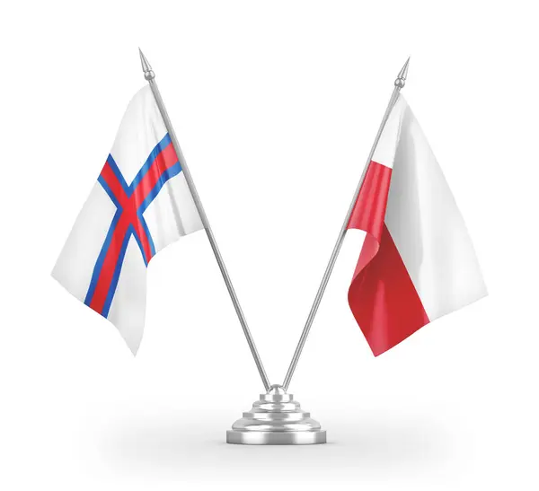 Flagi stołowe Polski i Wysp Owczych izolowane na białym trójwymiarowym rysunku — Zdjęcie stockowe