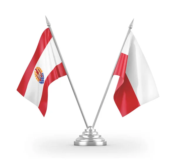 Poland and French Polynesia table flags isolated on white 3D rendering — Stok fotoğraf