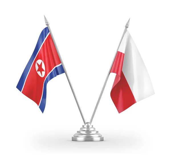 Polsko a Severní Korea tabulky vlajky izolované na bílém 3D vykreslování — Stock fotografie