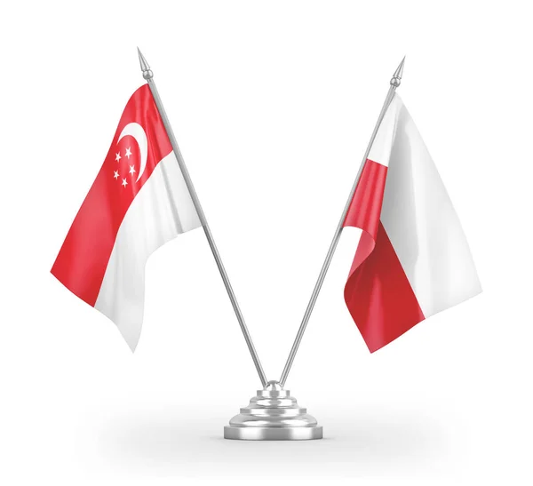 Poland and Singapore table flags isolated on white 3D rendering — Stockfoto