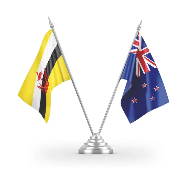 Új-Zéland és Brunei tábla zászlók elszigetelt fehér 3d renderelés — Stock Fotó