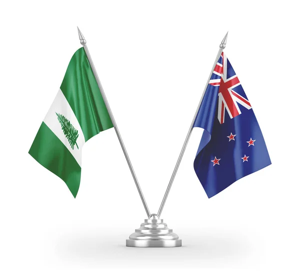 Új-Zéland és Norfolk Island asztali zászlók elszigetelt fehér 3d renderelés — Stock Fotó