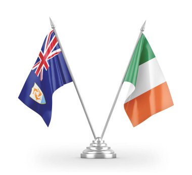 Ireland and Anguilla table flags isolated on white 3D rendering