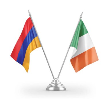 Ireland and Armenia table flags isolated on white 3D rendering 
