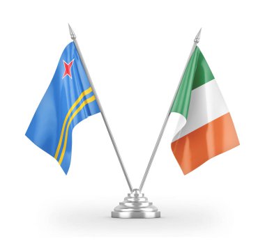 Ireland and Aruba table flags isolated on white 3D rendering