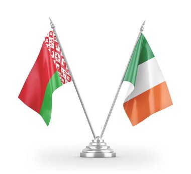 Ireland and Belarus table flags isolated on white 3D rendering 