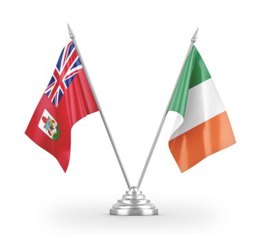 Ireland and Bermuda table flags isolated on white 3D rendering