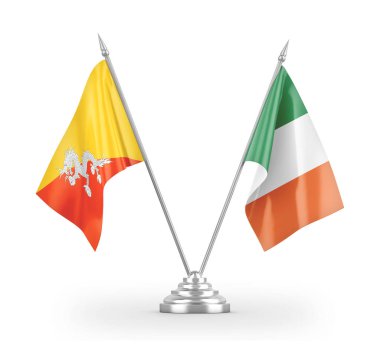 Ireland and Bhutan table flags isolated on white 3D rendering 