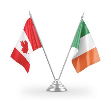 Ireland and Canada table flags isolated on white 3D rendering 