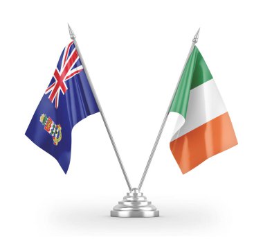 Ireland and Cayman Islands table flags isolated on white 3D rendering