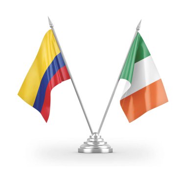 Ireland and Colombia table flags isolated on white 3D rendering