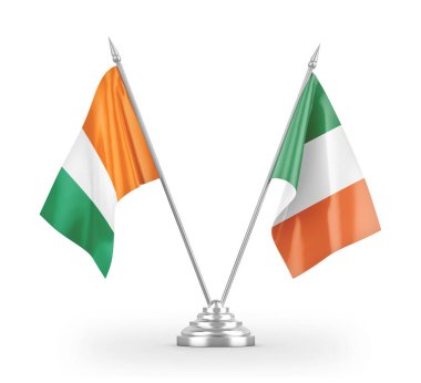Ireland and Cote d'Ivoire Ivory coast table flags isolated on white 3D rendering 