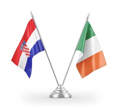 Ireland and Croatia table flags isolated on white 3D rendering