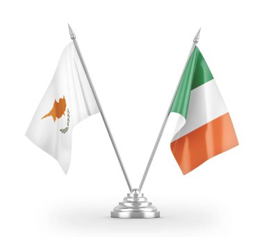 Ireland and Cyprus table flags isolated on white 3D rendering
