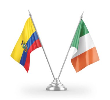 Ireland and Ecuador table flags isolated on white 3D rendering