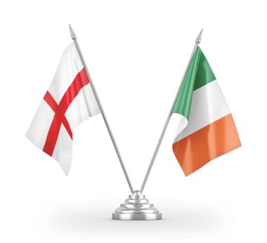 Ireland and England table flags isolated on white 3D rendering