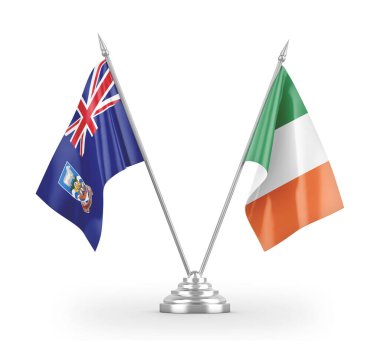 Ireland and Falkland Islands table flags isolated on white 3D rendering