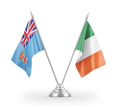 Ireland and Fiji table flags isolated on white 3D rendering