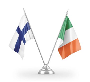 Ireland and Finland table flags isolated on white 3D rendering