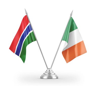 Ireland and Gambia table flags isolated on white 3D rendering