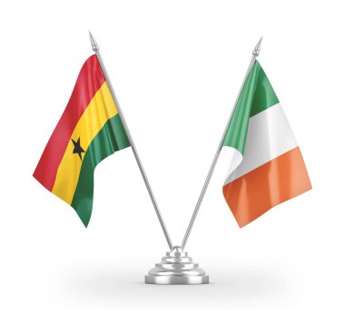 Ireland and Ghana table flags isolated on white 3D rendering