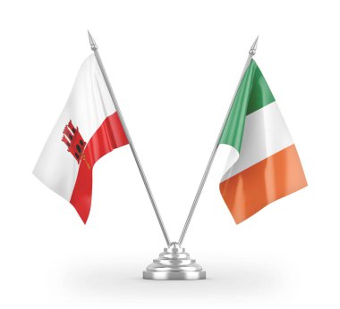 Ireland and Gibraltar table flags isolated on white 3D rendering