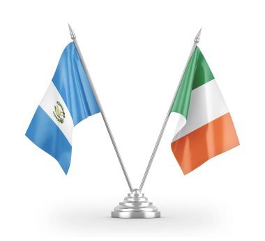 Ireland and Guatemala table flags isolated on white 3D rendering